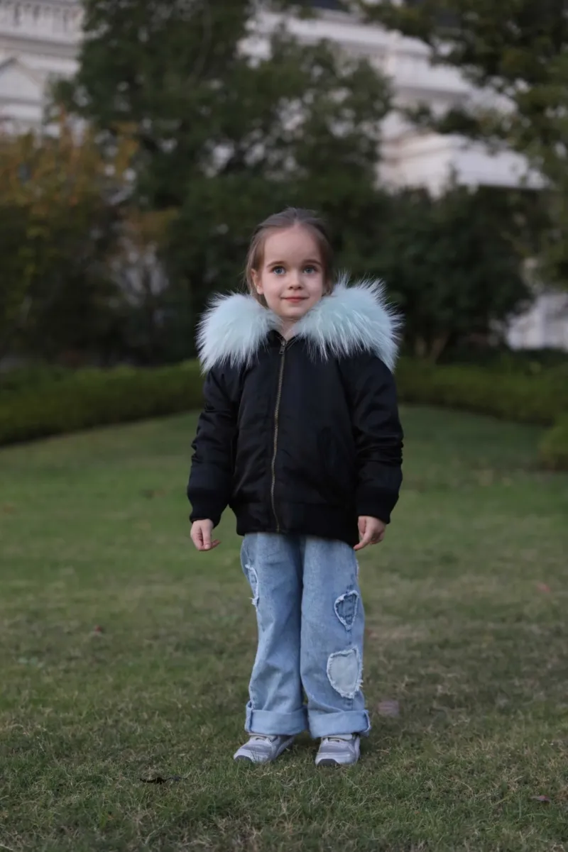 Children's Winter Fashion Warm Raccoon Collar Parka