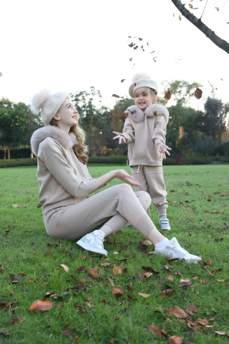 New Children's Autumn and Winter Wool Beret with Fur Pom Pom