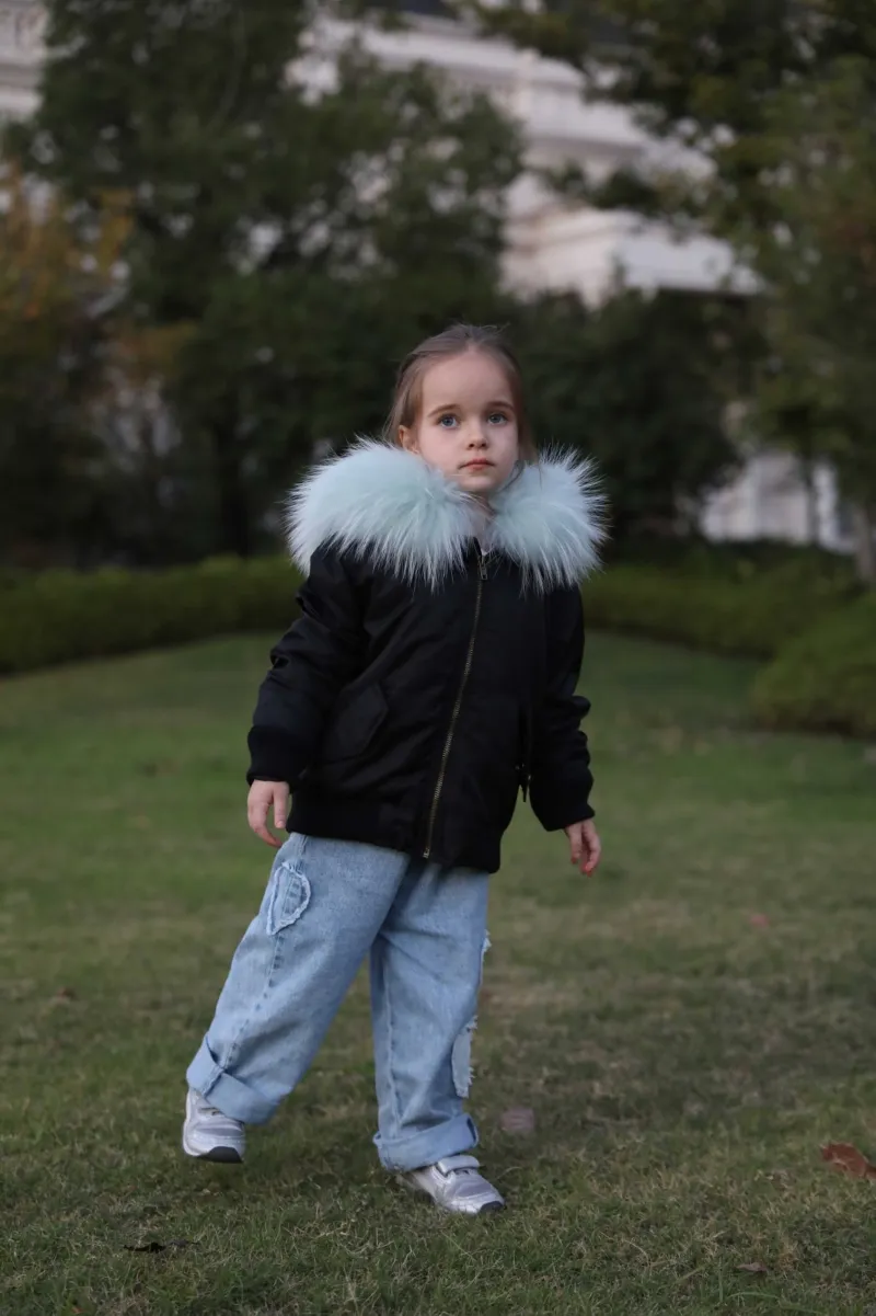 Children's Winter Fashion Warm Raccoon Collar Parka M1