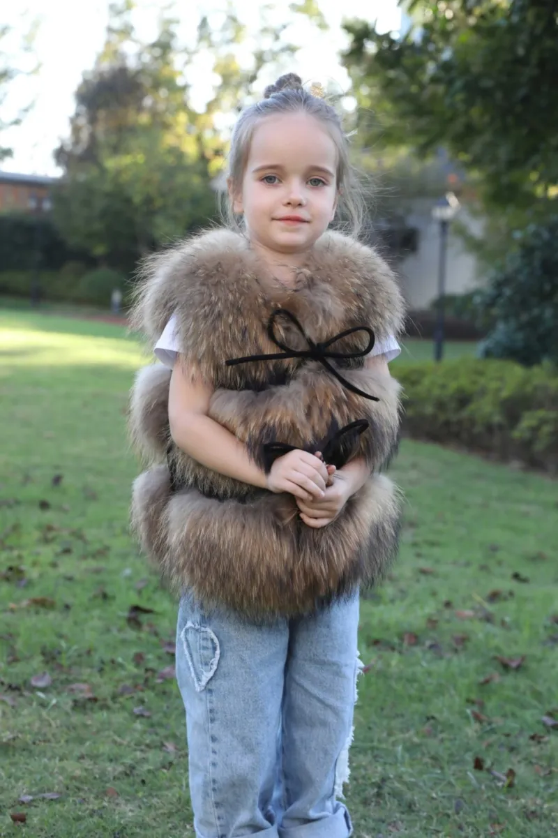 Children's Fall and Winter Three Sections Raccoon Hair Vests M1