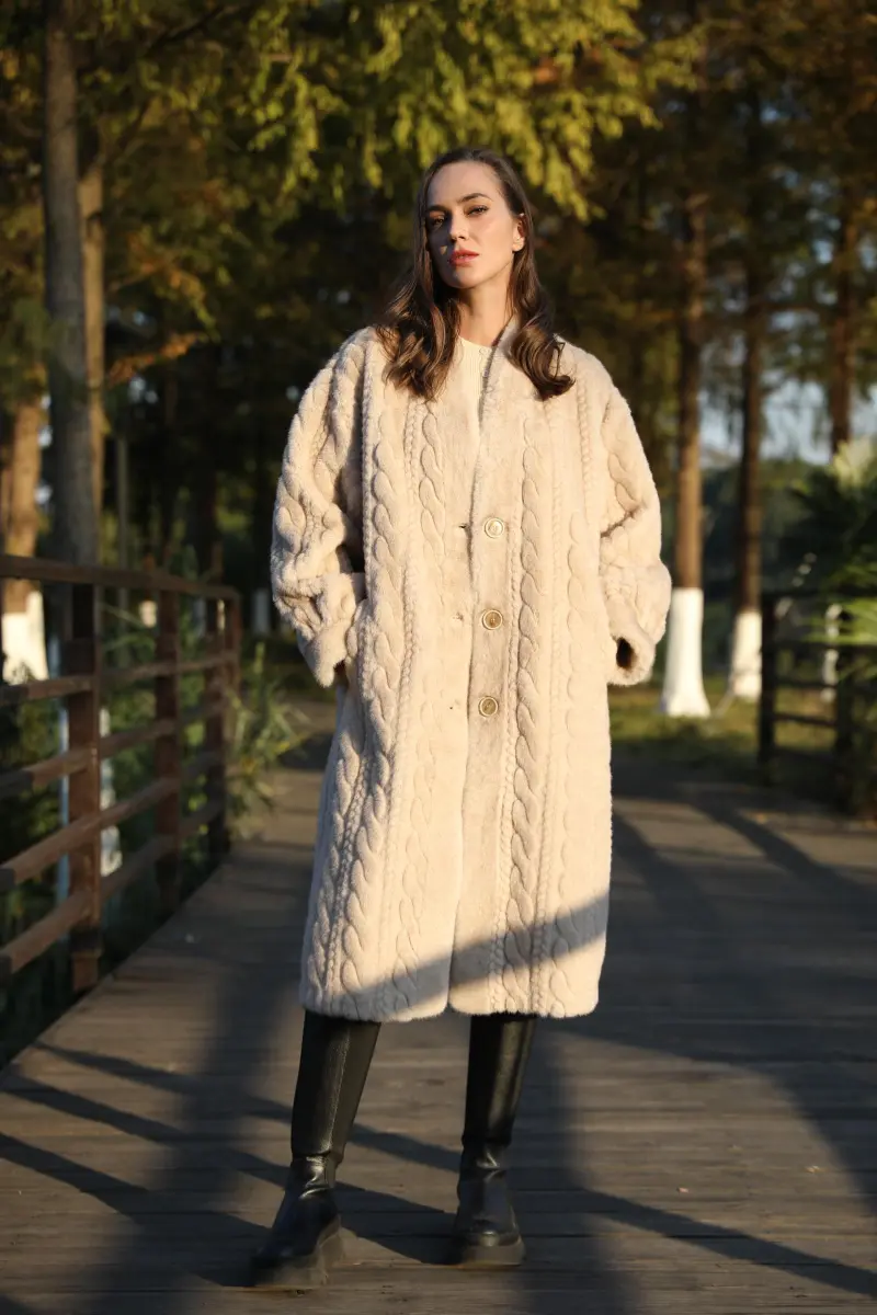 Women's Fall And Winter Cost-effective Suit Collar Long Faux Mink Jacket m1