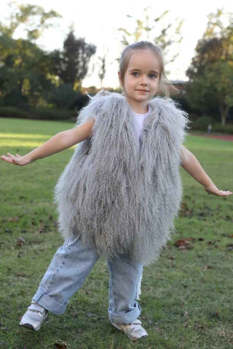 New Solid Color Children's Autumn and Winter Mongolian Lamb Fur Vest Soft and Comfortable