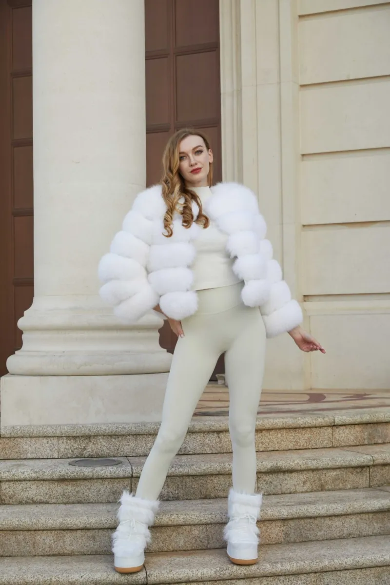 Women's Winter Five Sections Basic Fox Fur Coat m1