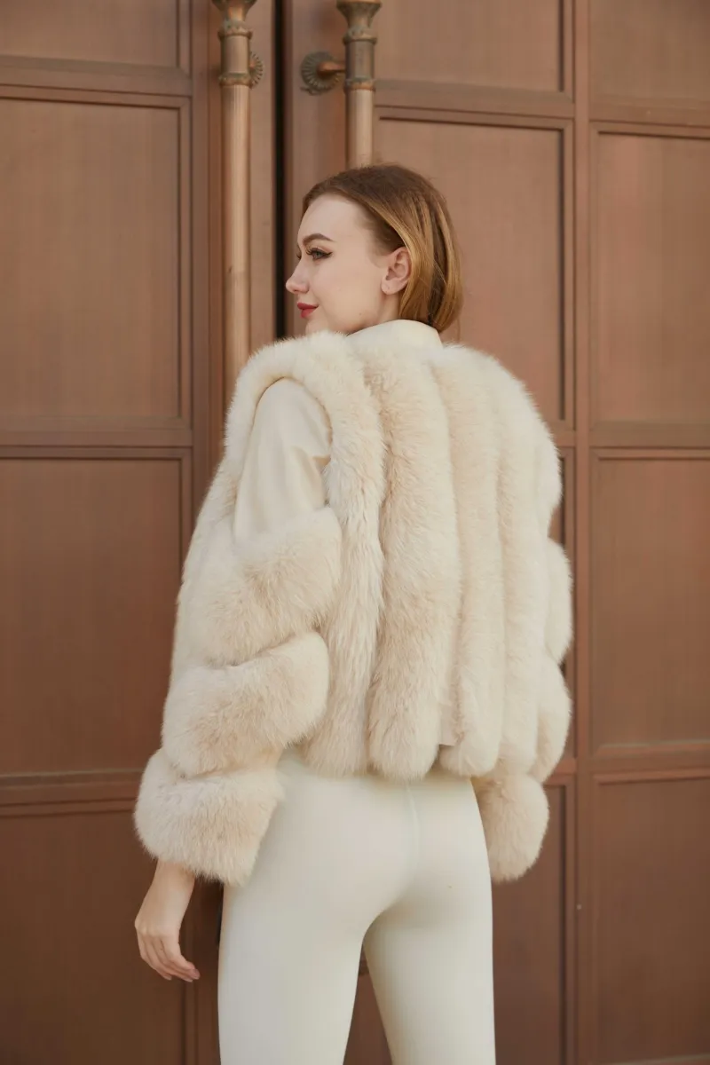 Women's Fall and Winter Fashion Leather Collar Fox Fur Parka M6