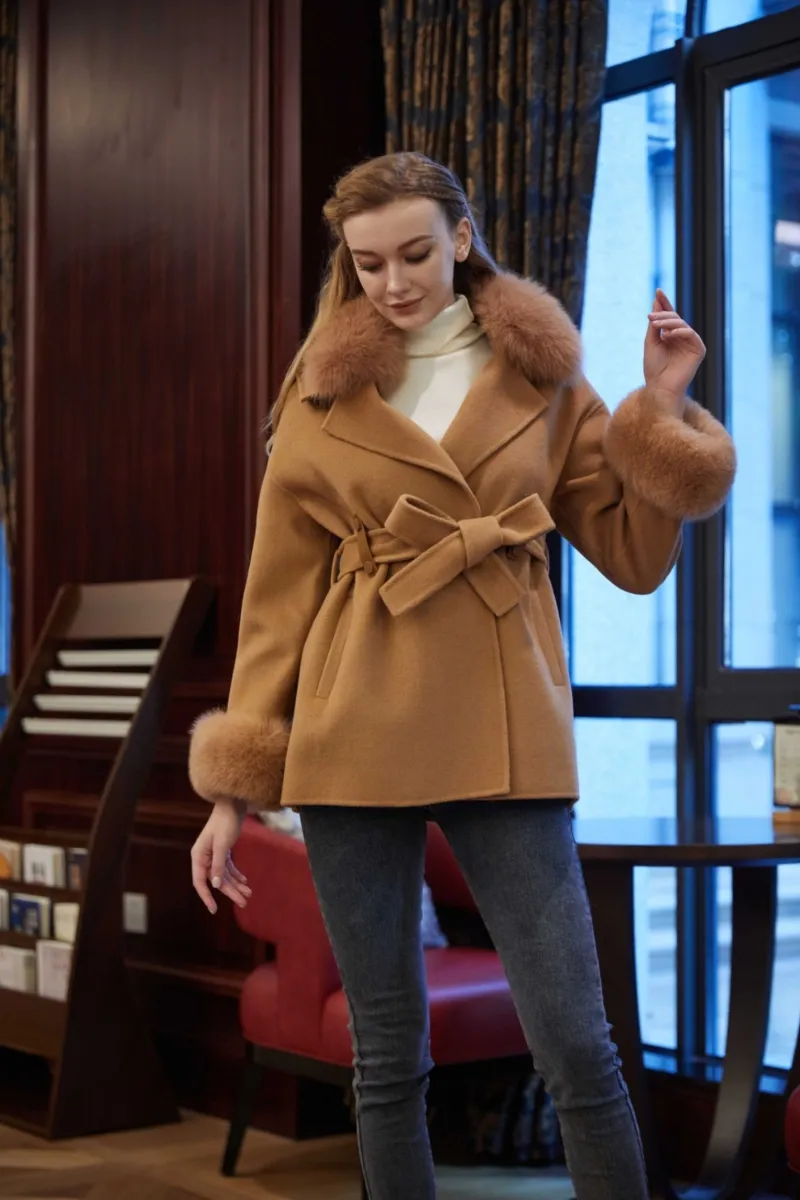 Women's Reversible Cashmere Coat Mid-Length Waistcoat Cuffs Collar With Fur m2