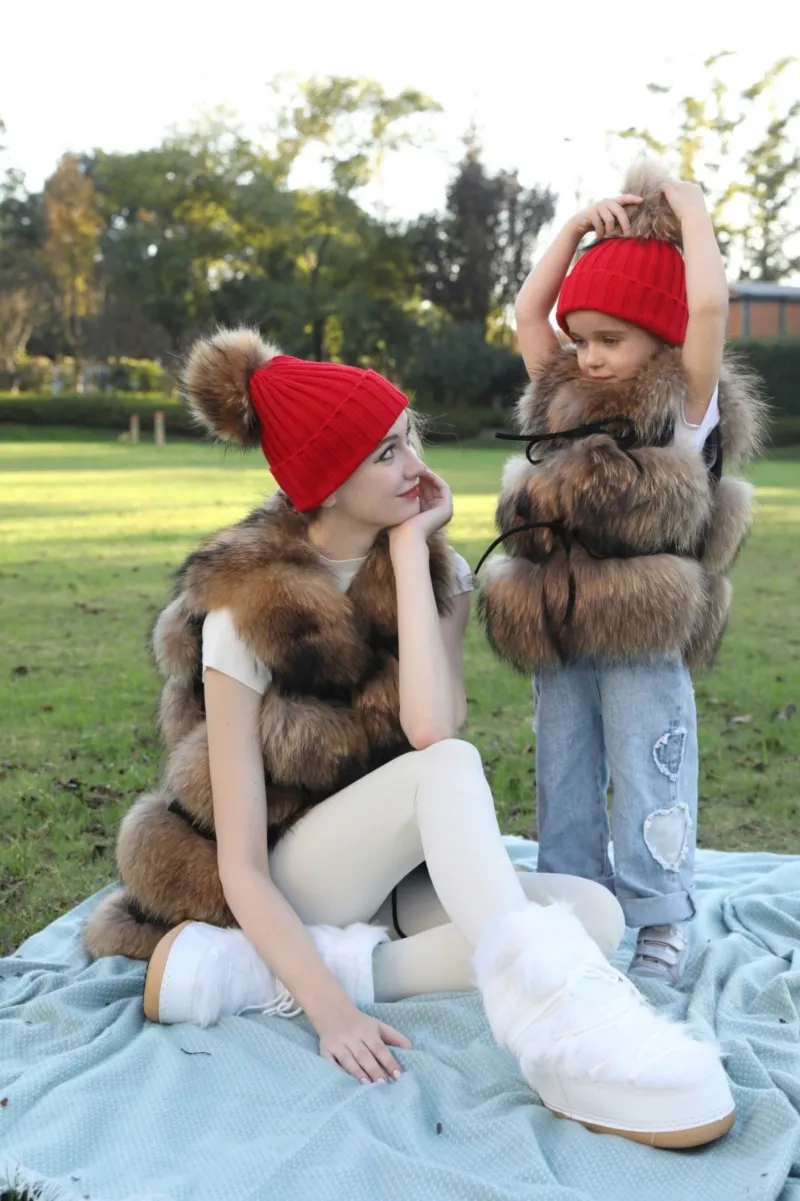New Fall And Winter Striped With Fur Pom Pom Acrylic Hat