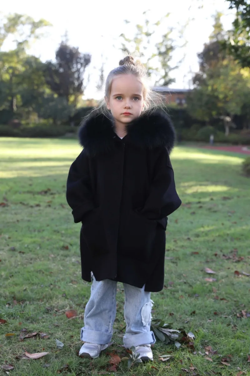 New Children's Winter Hooded Double Face Cashmere Jacket