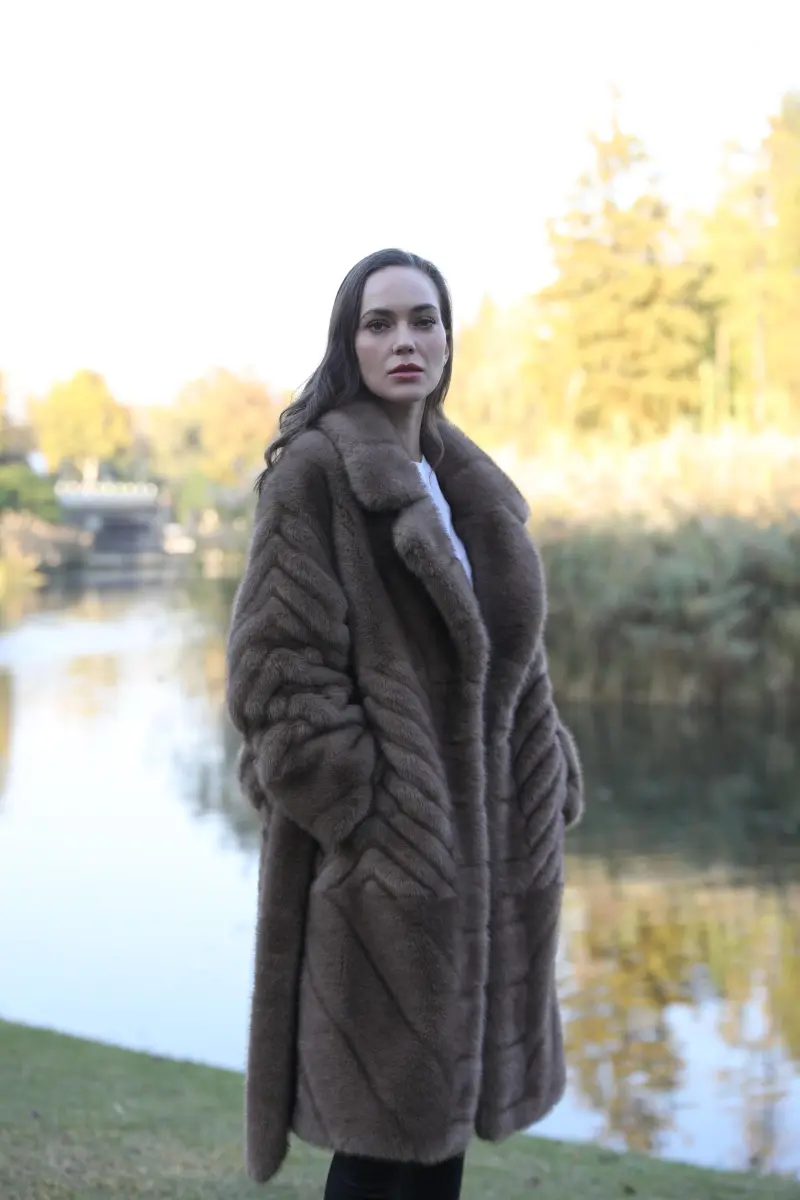 Women's New Fashionable Brown Lace-up Long Faux/Eco Mink Coat