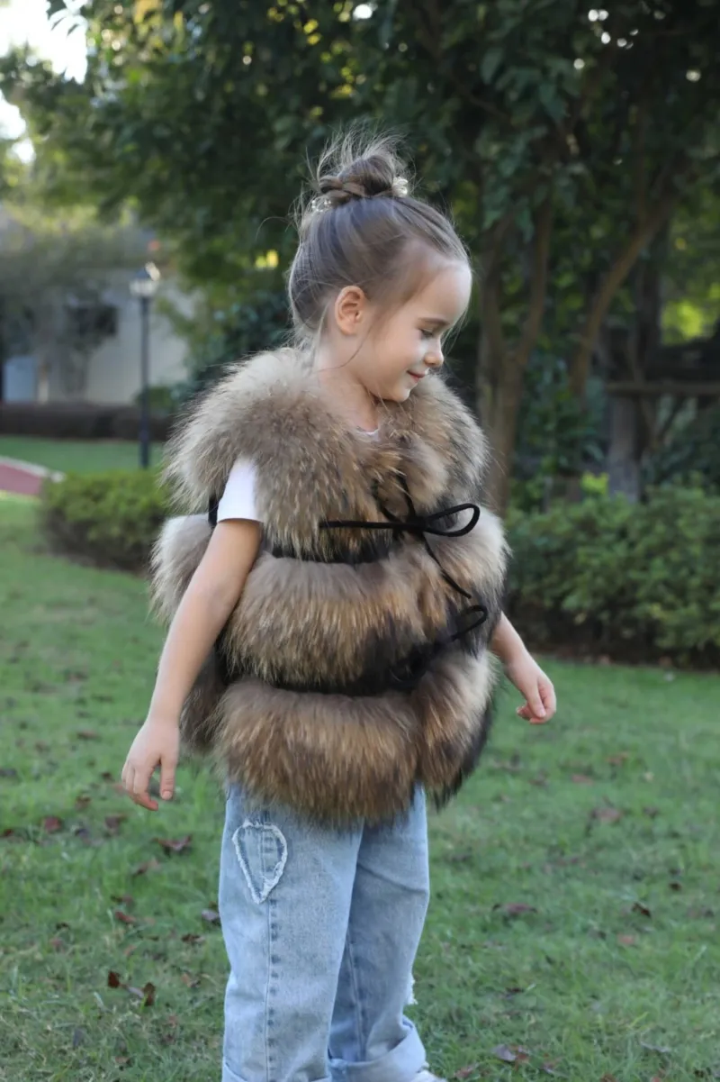 Children's Fall and Winter Three Sections Raccoon Fur Vest