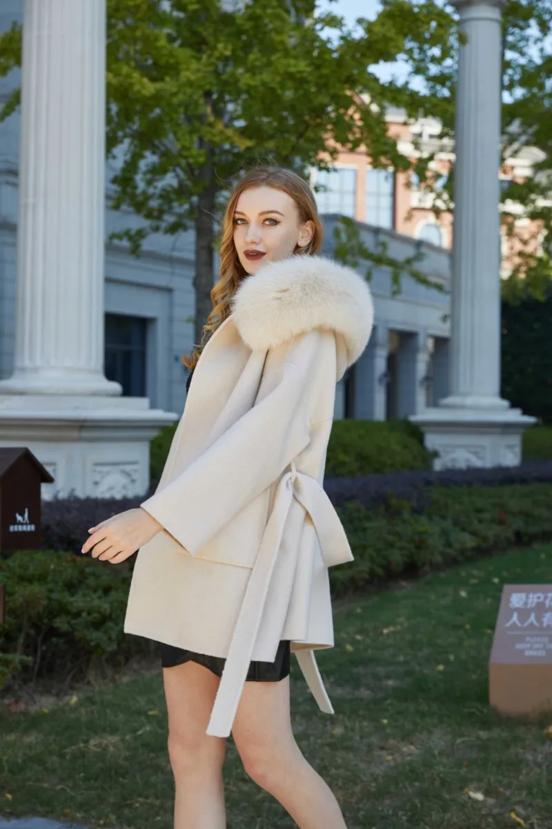 Double-sided Cashmere Mid-length Hooded Large Hair Collar Coat Women's Winter Coat m3