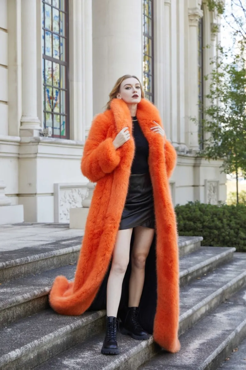 Women's Fox Eco Fur Extra Long Coat m