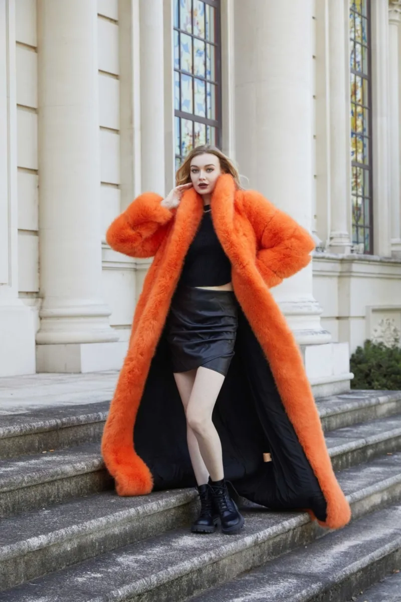 Women's Fox Eco Fur Extra Long Coat m2