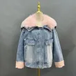 pink-Archangel Fur Collar Down Insert Women's Winter Denim Jacket