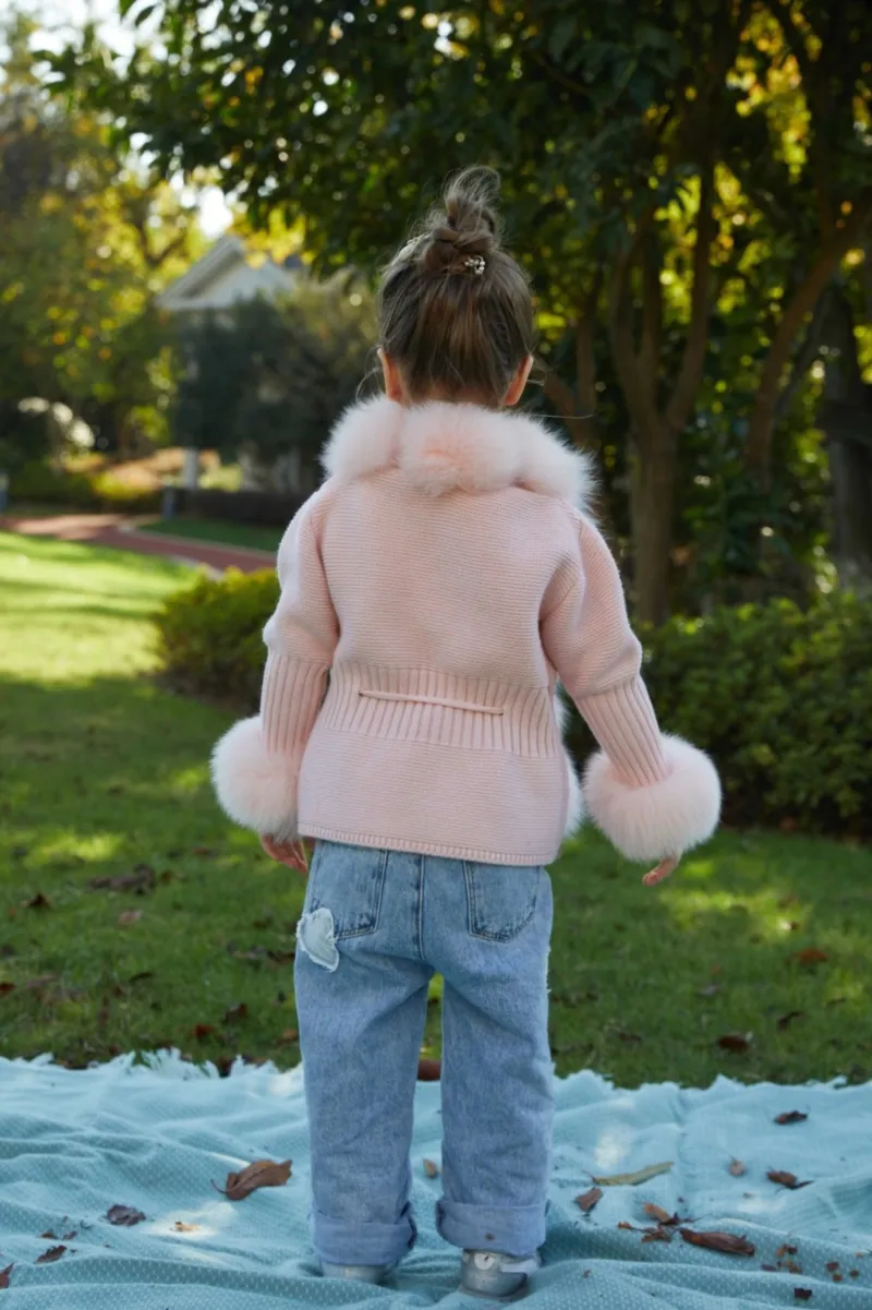 Autumn And Winter Children's Model Cuff Lapel Fox Fur Knitted Jacket M5