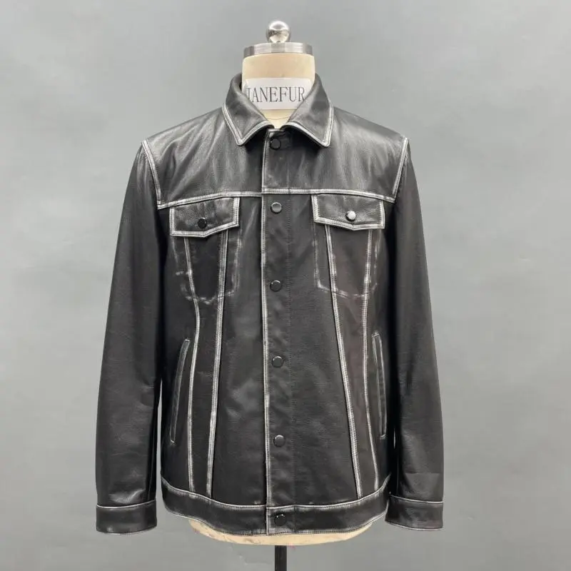 Mens utility leather coat, made of cowhide (10)
