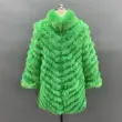 Double-sided Fox Fur Diagonal Stripe Long Coat in green  (4)