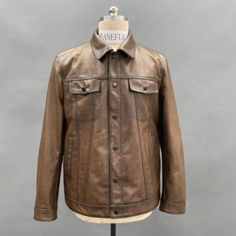Mens utility leather coat, made of cowhide (13)