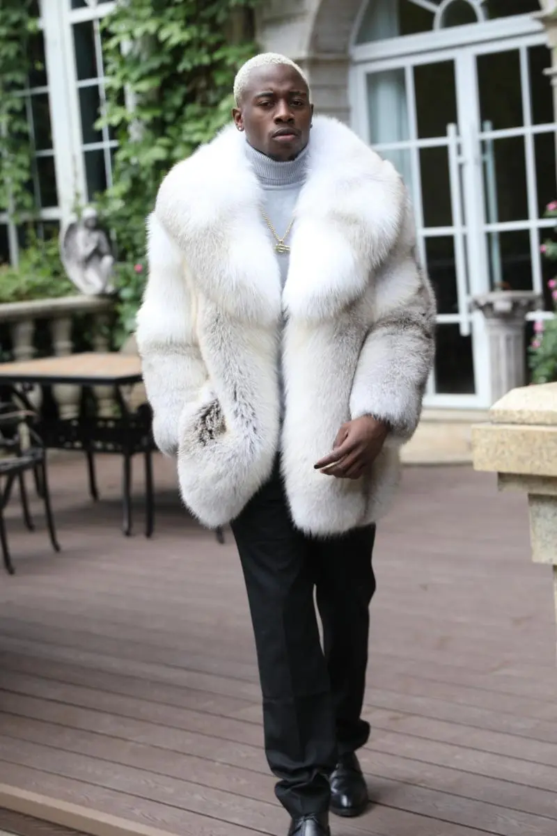 Coat With A Shawl Collar Made Of Whole Golden Island Fox Fur