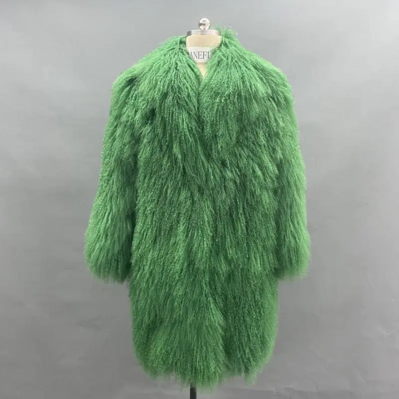 100cm green collar trench coat made of Merino wool (1)