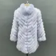 Double-sided Fox Fur Diagonal Stripe Long Coat in Light purple  (53)