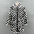 Double-sided Fox Fur Diagonal Stripe Long Coat in black  (16)