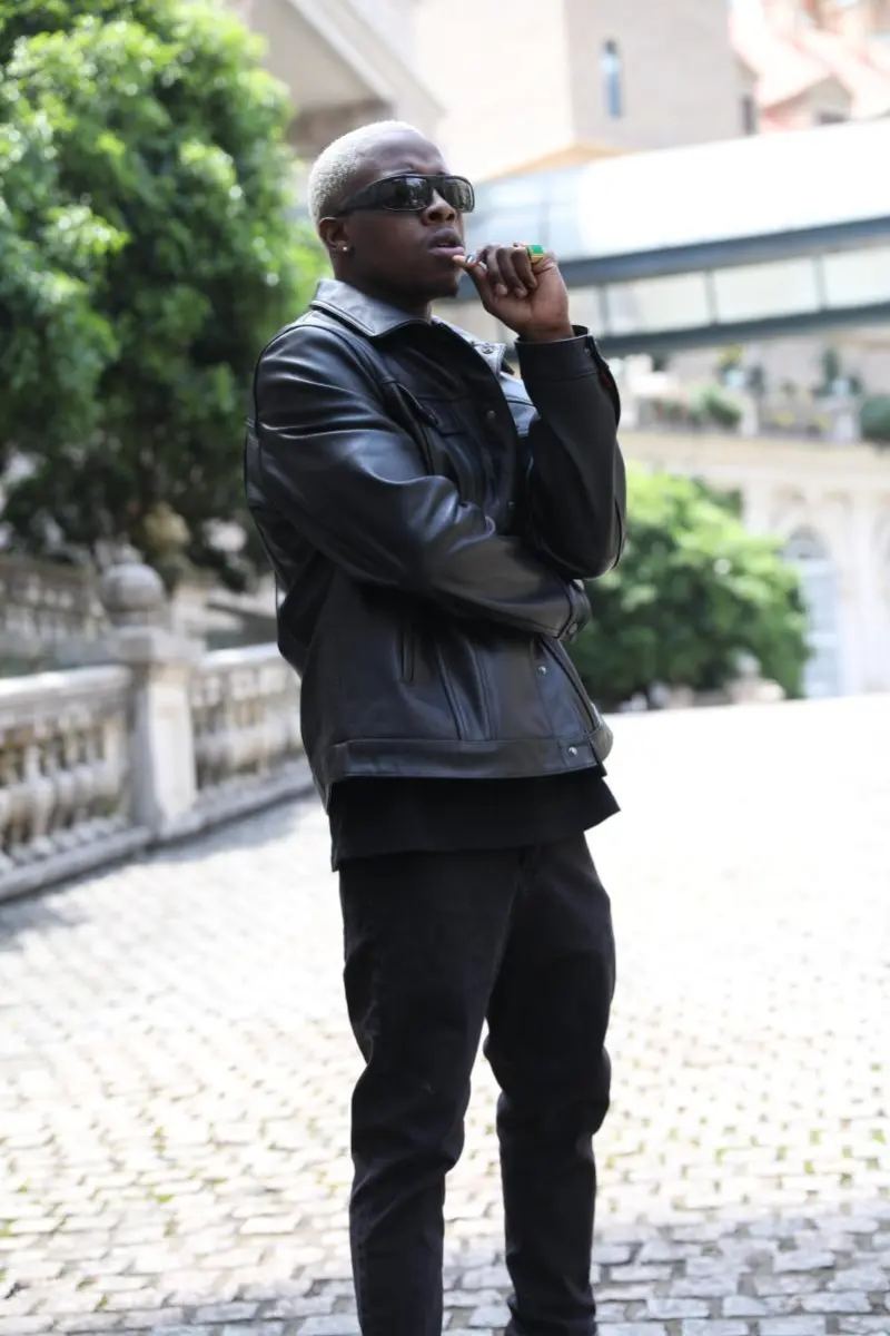 Mens utility leather coat made of bonded sheepskin (44)