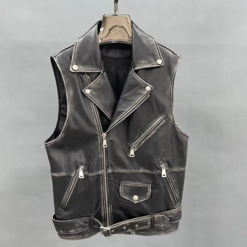 Mens distressed motorcycle-style vest (1)