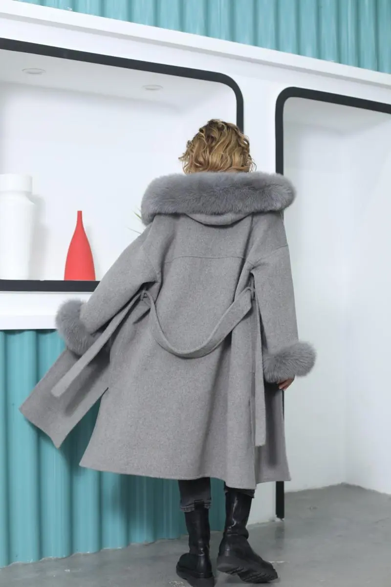 Long Length Hooded Double-faced Wool Coat with Large Pockets (1)