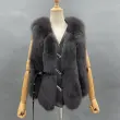 Vertical Stripe Buckle Decorated Draped Fox Fur Vest (Short) (5)
