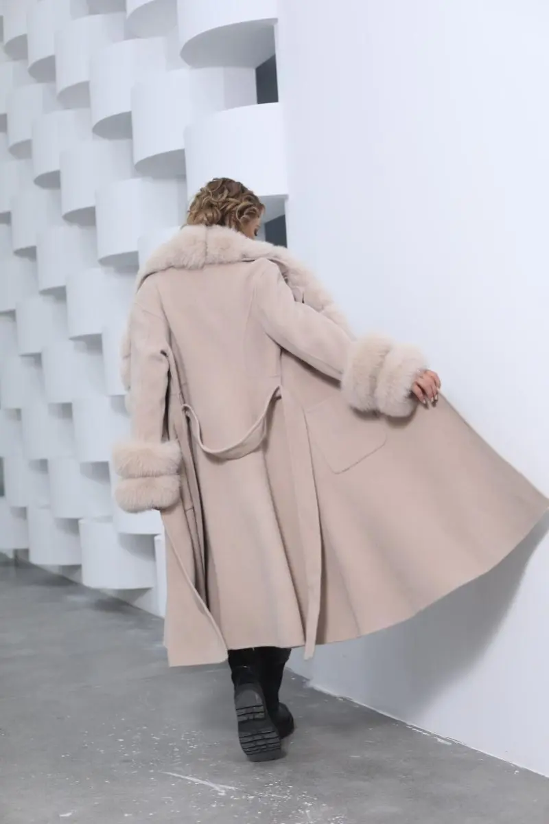 Skirt Hem Mandarin Collar with Sleeves and Two-section Fur Double-faced Wool (1)