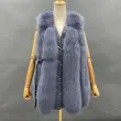 Vertical Stripe Buckle Decorated Draped Fox Fur Vest (Long) (12)