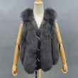 Vertical Stripe Buckle Decorated Draped Fox Fur Vest (Short) (13)