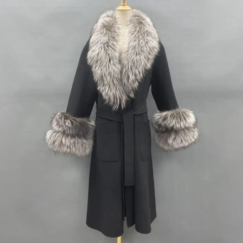 Skirt Hem Mandarin Collar with Sleeves and Two-section Fur Double-faced Wool (14)