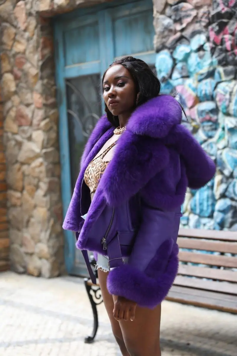 New detachable fur collar on the hood, short leather and fur jacket (1)