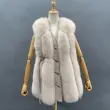 Vertical Stripe Buckle Decorated Draped Fox Fur Vest (Long) (3)