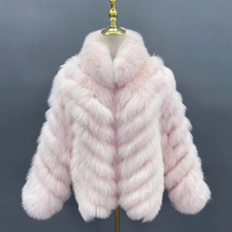 Double-Sided Fox Fur Diagonal Stripe Short Coat (18)