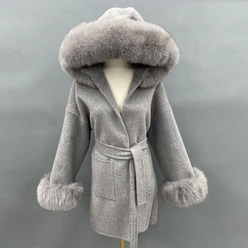 Short Length Hooded Double-faced Wool Coat with Large Pockets (2)