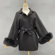 Tie-cuff Fur Oversized Double-faced Wool Coat (6)