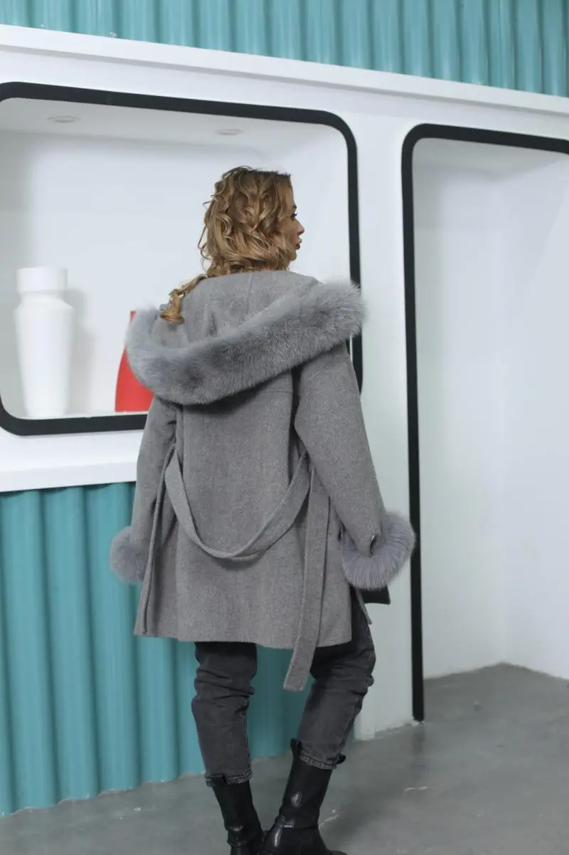 Short Length Hooded Double-faced Wool Coat with Large Pockets (1)