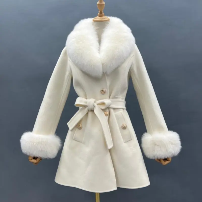 Mandarin Collar Tie-Waist Double-Sided Wool Coat (1)