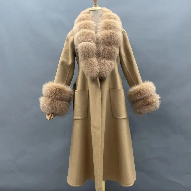 Skirt Hem Mandarin Collar with Sleeves and Two-section Fur Double-faced Wool (3)