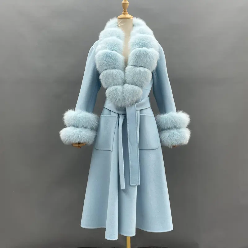 Skirt Hem Mandarin Collar with Sleeves and Two-section Fur Double-faced Wool (11)
