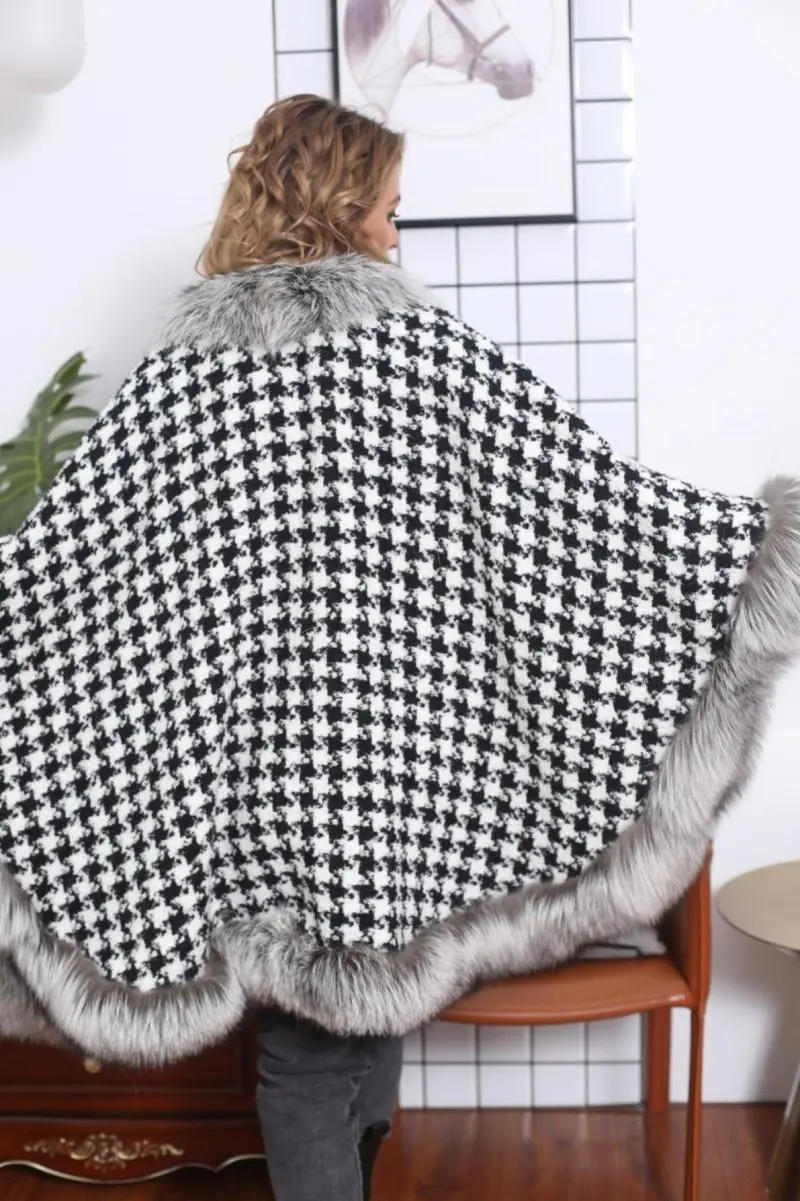 Houndstooth Fox Fur Stripe Cape (6)