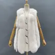 Vertical Stripe Buckle Decorated Draped Fox Fur Vest (Long) (13)