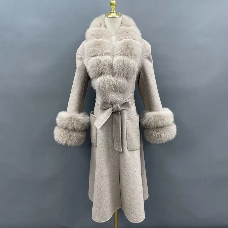 Large Skirt Hem Double-Sided Wool with Two-section Fur Cuffs (3)