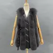 Vertical Stripe Buckle Decorated Draped Fox Fur Vest (Long) (4)