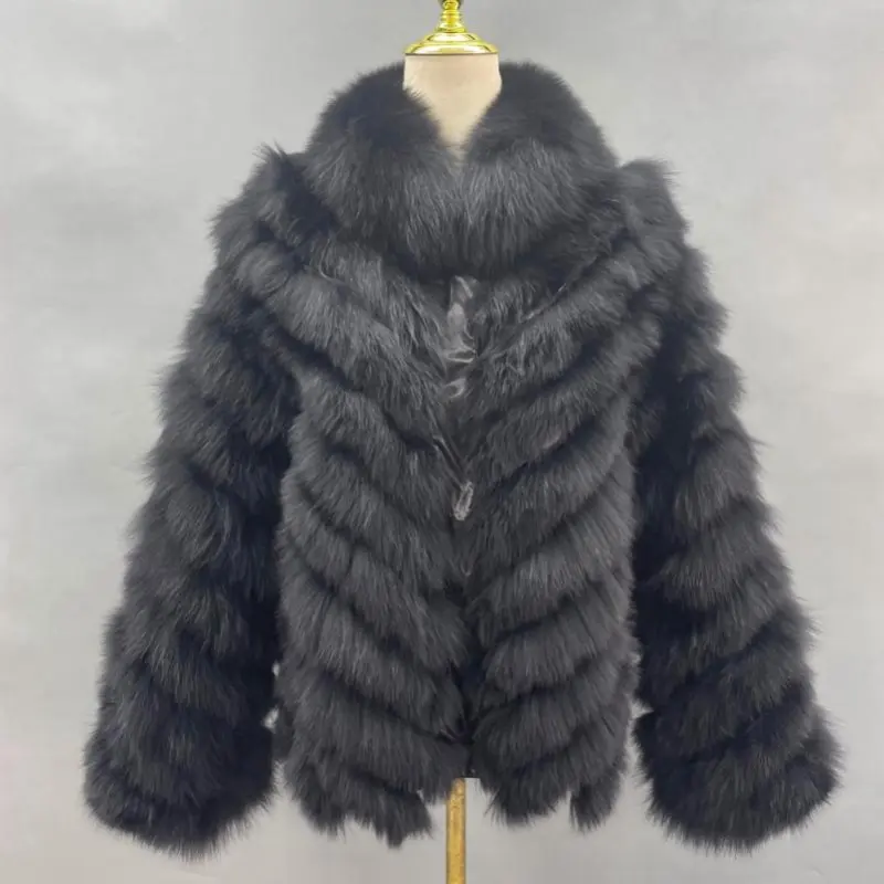 Double-Sided Fox Fur Diagonal Stripe Short Coat (19)