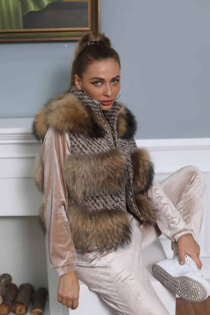 Zipped Chanel Style Raccoon Fur Vest