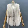 Vertical Stripe Buckle Decorated Draped Fox Fur Vest (Short) (4)