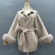 Tie-cuff Fur Oversized Double-faced Wool Coat (2)
